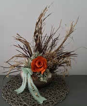 Load image into Gallery viewer, Orange & sage everlasting flowers in unique egg pot - MOT03