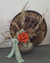 Load image into Gallery viewer, Orange & sage everlasting flowers in unique egg pot - MOT03