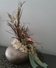 Load image into Gallery viewer, Orange & sage everlasting flowers in unique egg pot - MOT03