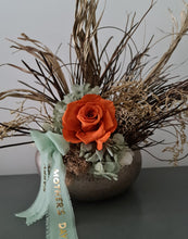 Load image into Gallery viewer, Orange & sage everlasting flowers in unique egg pot - MOT03