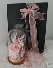 Load image into Gallery viewer, Medium dome w blush rose flowers, gift box & ribbon w lights - MOT18