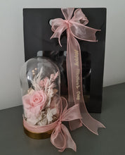 Load image into Gallery viewer, Medium dome w blush rose flowers, gift box & ribbon w lights - MOT18
