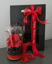 Load image into Gallery viewer, Medium dome red rose and champagne gold + gift box & ribbon w lights - MOT20