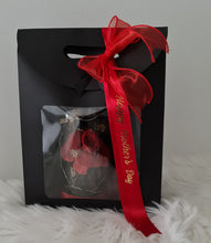 Load image into Gallery viewer, Medium dome red rose and champagne gold + gift box & ribbon w lights - MOT20