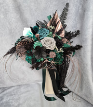 Load image into Gallery viewer, Bridal bouquet - emerald green, black, rose gold