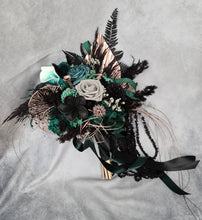 Load image into Gallery viewer, Bridal bouquet - emerald green, black, rose gold