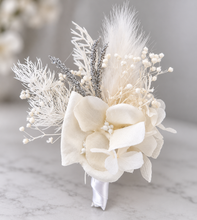 Load image into Gallery viewer, White & silver everlasting flowers corsage & buttonhole – school formal