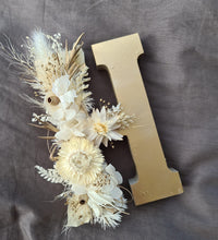 Load image into Gallery viewer, Preserved Everlasting flowers letter H - 15cm - White & Antique Gold