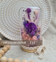 Load image into Gallery viewer, Medium Dome - Purple preserved rose