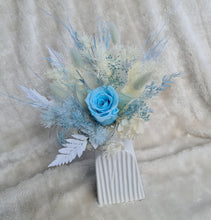 Load image into Gallery viewer, Preserved rose cake topper in light blue & white