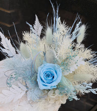 Load image into Gallery viewer, Preserved rose cake topper in light blue & white
