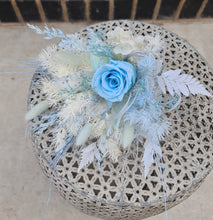 Load image into Gallery viewer, Preserved rose cake topper in light blue & white
