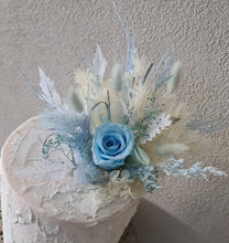 Load image into Gallery viewer, Preserved rose cake topper in light blue & white