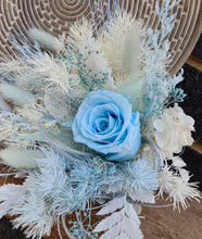 Load image into Gallery viewer, Preserved rose cake topper in light blue & white
