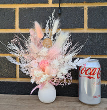 Load image into Gallery viewer, Peach/pink mini preserved rose with free bag & tag