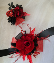 Load image into Gallery viewer, Fully preserved black &amp; red corsage &amp; buttonhole set - Wedding / School Formal
