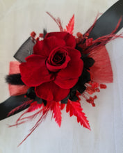 Load image into Gallery viewer, Fully preserved black &amp; red corsage &amp; buttonhole set - Wedding / School Formal
