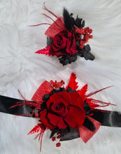 Load image into Gallery viewer, Fully preserved black &amp; red corsage &amp; buttonhole set - Wedding / School Formal

