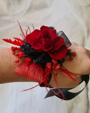Load image into Gallery viewer, Fully preserved black &amp; red corsage &amp; buttonhole set - Wedding / School Formal
