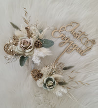 Load image into Gallery viewer, Double Sage green Everlasting flowers engagement cake topper
