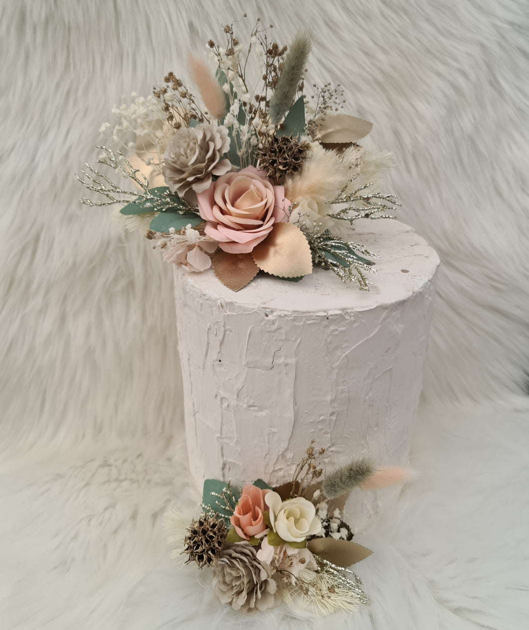 2 x Sage green pink Everlasting flowers cake topper
