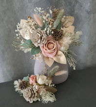 Load image into Gallery viewer, 2 x Sage green pink Everlasting flowers cake topper
