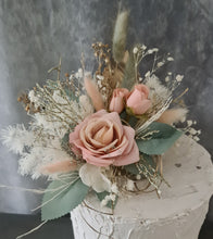 Load image into Gallery viewer, Double sage green, pink &amp; champagne gold cake topper, cake flowers
