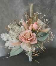 Load image into Gallery viewer, Double sage green, pink &amp; champagne gold cake topper, cake flowers
