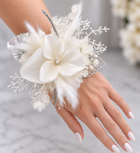 Load image into Gallery viewer, White &amp; silver everlasting flowers corsage &amp; buttonhole – school formal
