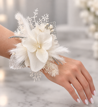 Load image into Gallery viewer, White &amp; silver everlasting flowers corsage &amp; buttonhole – school formal
