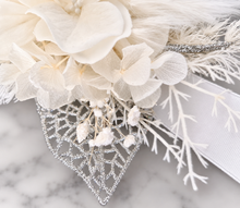 Load image into Gallery viewer, White &amp; silver everlasting flowers corsage &amp; buttonhole – school formal
