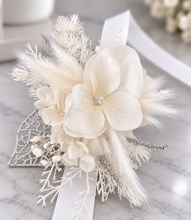 Load image into Gallery viewer, White &amp; silver everlasting flowers corsage &amp; buttonhole – school formal
