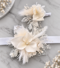 Load image into Gallery viewer, White &amp; silver everlasting flowers corsage &amp; buttonhole – school formal
