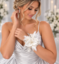 Load image into Gallery viewer, White &amp; silver everlasting flowers corsage &amp; buttonhole – school formal
