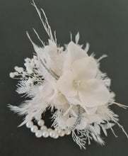 Load image into Gallery viewer, Boho everlasting flowers corsage white &amp; off white w silver &amp; pearl bracelet– wedding / school formal

