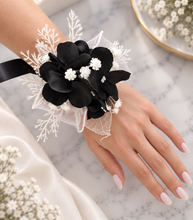 Load image into Gallery viewer, Black &amp; white everlasting flowers corsage &amp; pocket flowers – wedding / school formal
