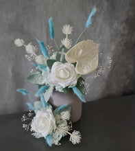 Load image into Gallery viewer, Double soft blue / green floral cake topper  – Christening, Baptism, Holly Communion
