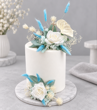 Load image into Gallery viewer, Double soft blue / green floral cake topper  – Christening, Baptism, Holly Communion
