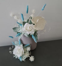 Load image into Gallery viewer, Double soft blue / green floral cake topper  – Christening, Baptism, Holly Communion
