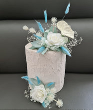 Load image into Gallery viewer, Double soft blue / green floral cake topper  – Christening, Baptism, Holly Communion
