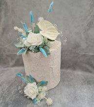 Load image into Gallery viewer, Double soft blue / green floral cake topper  – Christening, Baptism, Holly Communion
