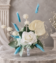 Load image into Gallery viewer, Double soft blue / green floral cake topper  – Christening, Baptism, Holly Communion
