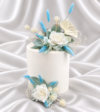 Load image into Gallery viewer, Double soft blue / green floral cake topper  – Christening, Baptism, Holly Communion

