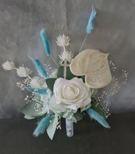 Load image into Gallery viewer, Double soft blue / green floral cake topper  – Christening, Baptism, Holly Communion
