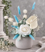 Load image into Gallery viewer, Double soft blue / green floral cake topper  – Christening, Baptism, Holly Communion
