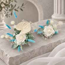 Load image into Gallery viewer, Double soft blue / green floral cake topper  – Christening, Baptism, Holly Communion
