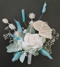 Load image into Gallery viewer, Double soft blue / green floral cake topper  – Christening, Baptism, Holly Communion
