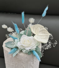 Load image into Gallery viewer, Double soft blue / green floral cake topper  – Christening, Baptism, Holly Communion
