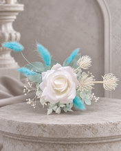 Load image into Gallery viewer, Double soft blue / green floral cake topper  – Christening, Baptism, Holly Communion
