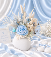 Load image into Gallery viewer, Baby blue floral cake topper – Christening, Baptism, Holly Communion
